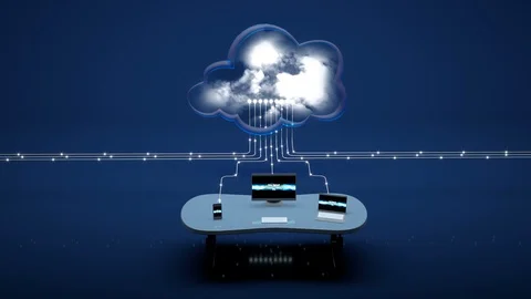 Desktop Computer, Laptop and Smartphone Sending Data to Cloud Stock Footage 86529365