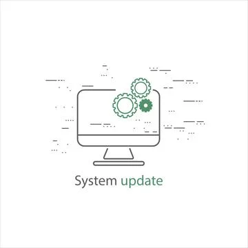 Desktop computer, laptop with update screen. Illustrazione stock