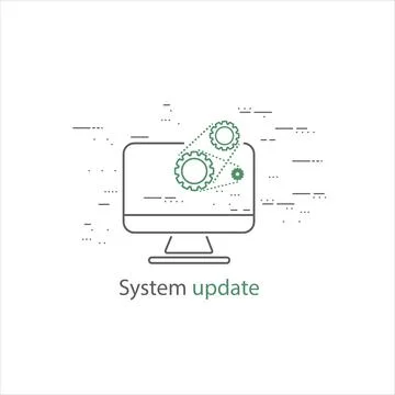 Desktop computer, laptop with update screen. Illustrazione stock