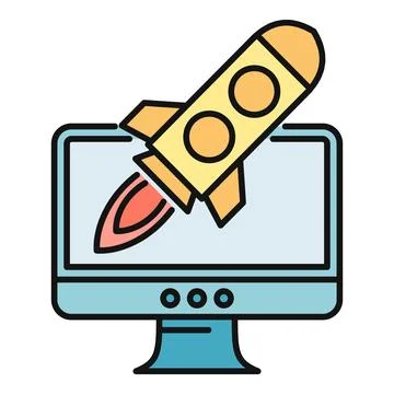 Desktop computer launching rocket startup boost concept Stockillustratie