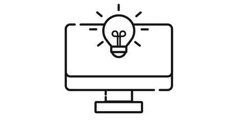 Desktop computer with light bulb icon. Illustrazione stock