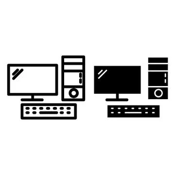 Desktop computer line and glyph icon. Pc vector illustration isolated on white Illustrazione stock
