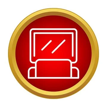 Desktop computer line icon on a red and gold circle Stock Illustration