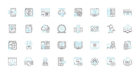 Desktop computer linear icons set. Processor, Memory, Graphics, Storage Illustrazione stock