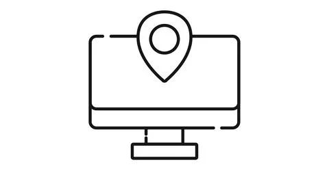 Desktop computer with location pin icon on screen Illustrazione stock