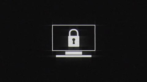 Desktop computer lock in glitch effect mp4 video Stockillustratie