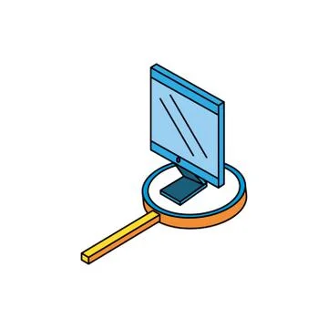 Desktop computer with magnifying glass Stock Illustration