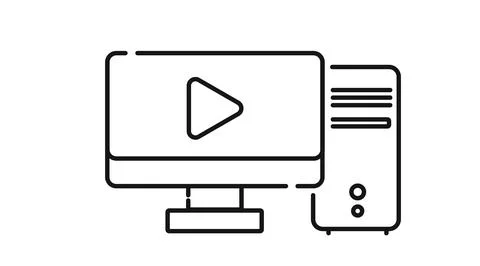 Desktop computer with media play button symbol on screen Stock Illustration