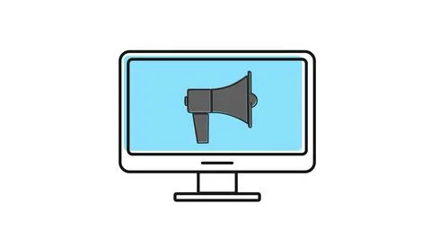 Desktop computer with megaphone loudspeaker symbol Stock-Illustration