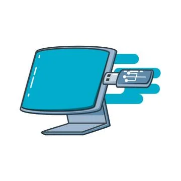 Desktop computer with memory usb Illustrazione stock
