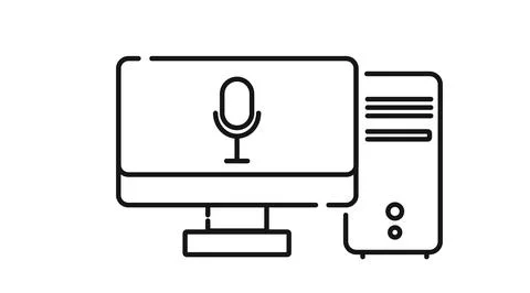 Desktop computer  with microphone symbol on screen イラスト素材