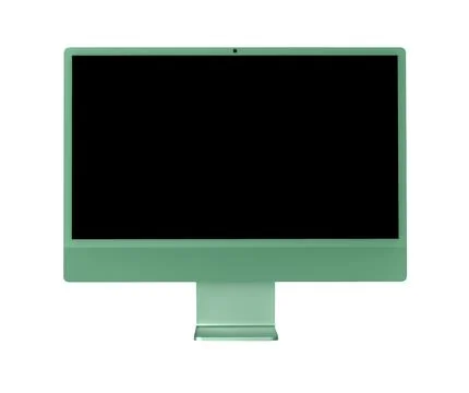 Desktop computer mockup, blank screen monitor isolated on white. Green alum.. Stock Photos