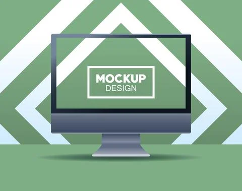 Desktop computer mockup branding with square frame Stock Illustration