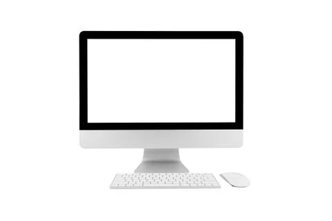 Desktop computer modern style with simplicity blank screen isolated on white  Stock Photos
