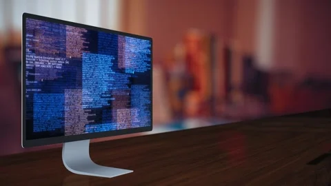 Desktop Computer Monitor with Programming Code on Office Desk 動画素材 331433148
