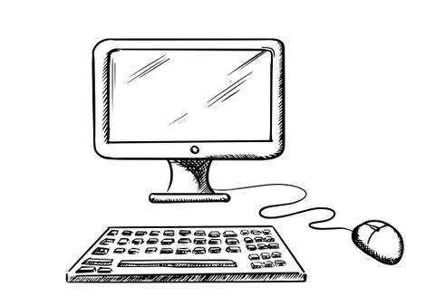 Desktop computer with mouse and keyboard Stock Illustration