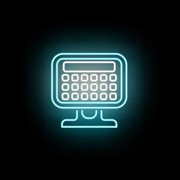 Desktop computer neon outline calculating on screen 库存插图