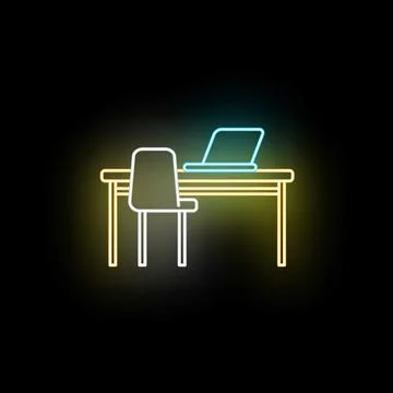 Desktop computer neon sign glowing workspace setup Stockillustratie