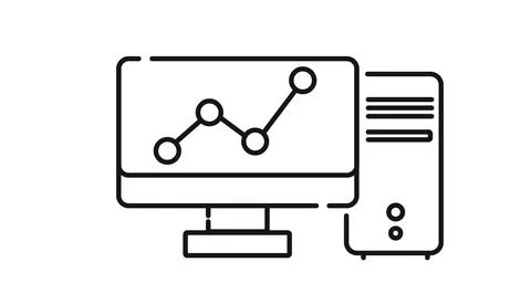 Desktop computer  with node network graph symbol 库存插图