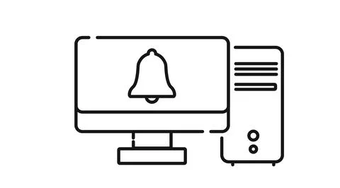 Desktop computer with notification bell symbol Stock Illustration