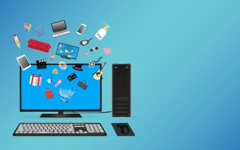 Desktop computer online shopping Stock Illustration