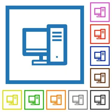 Desktop computer outline flat framed icons 스톡 일러스트