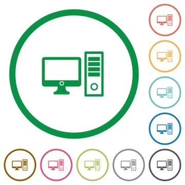 Desktop computer outlined flat icons Stock Illustration