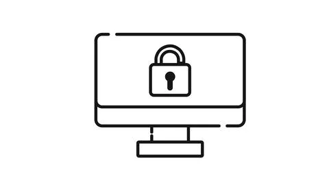 Desktop computer with padlock on screen icon Stock Illustration