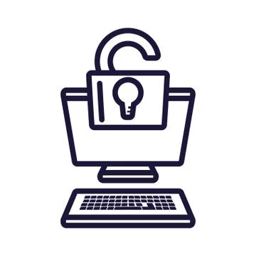 Desktop computer with padlock secure Stock Illustration