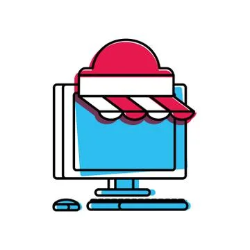 Desktop computer with parasol store Stockillustratie