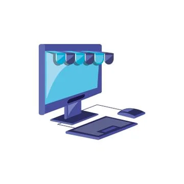 Desktop computer with parasol store 스톡 일러스트