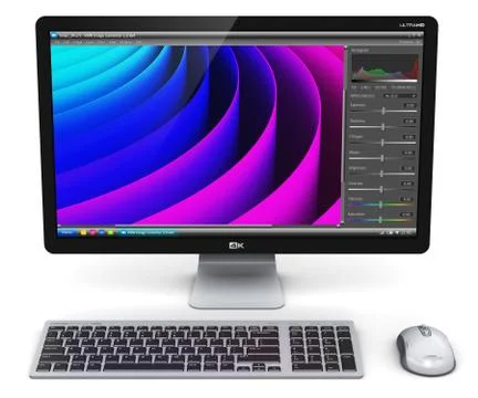 Desktop computer PC with photo editor software Stock Illustration