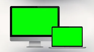 Desktop Computer PC Screen and Laptop Notebook, Blank Chroma Green Screen Stock Footage 85534644