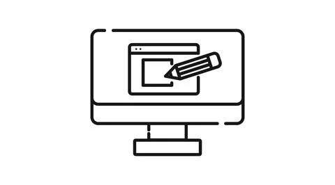 Desktop computer with pencil and website symbol on screen Stock Illustration