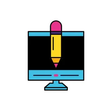 Desktop computer with pencil Stock Illustration
