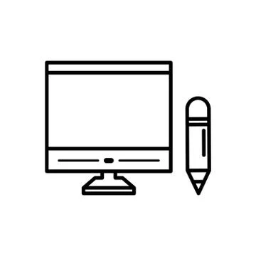 Desktop computer with pencil 库存插图