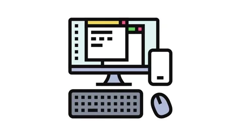 Desktop computer phone color icon animation Stock Footage 326116804