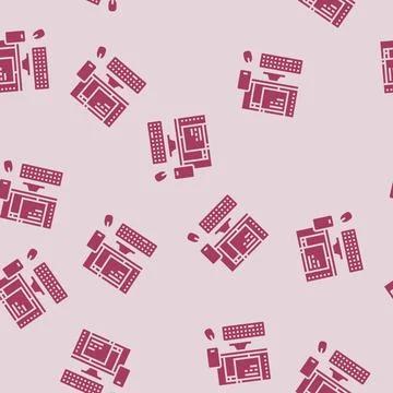 Desktop computer phone glyph seamless pattern Stock Illustration
