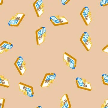 Desktop computer phone isometric icon seamless pattern Stock Illustration