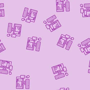 Desktop computer phone line seamless pattern Stock Illustration