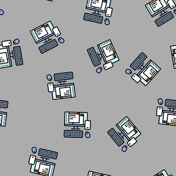 Desktop computer phone vector seamless pattern Stock Illustration