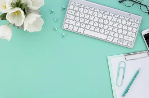 Desktop with computer Stock Photos