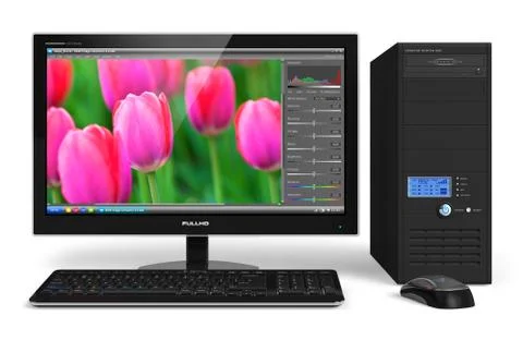 Desktop computer with photo editing software Stock Illustration