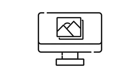 Desktop computer with photo gallery symbol on screen vector icon Stock Illustration