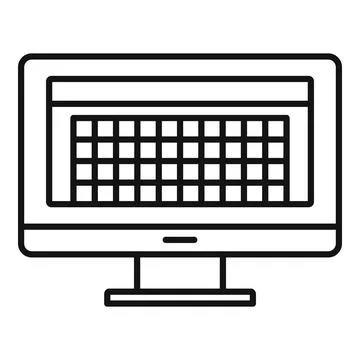 Desktop computer photo redaction icon, outline style Illustrazione stock