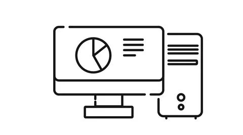 Desktop computer with pie chart diagram on screen Stock Illustration