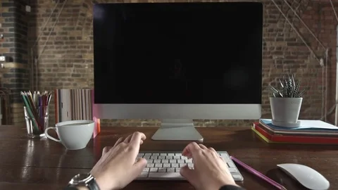 Desktop computer POV blank screen Stock Footage 71340467