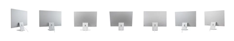Desktop computer rear view isolated on white background. Silver metallic co.. Stock Photos