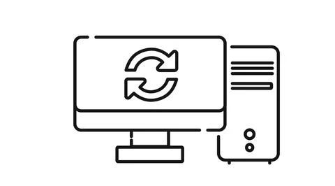 Desktop computer with refresh arrows circle Stock-Illustration