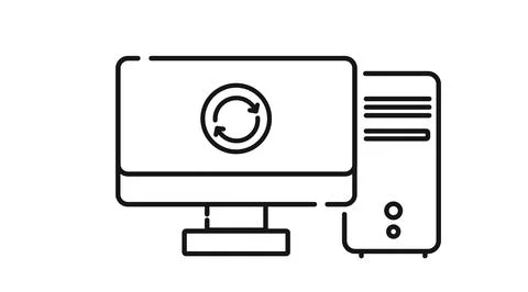 Desktop computer with refresh arrows circle symbol Иллюстрация